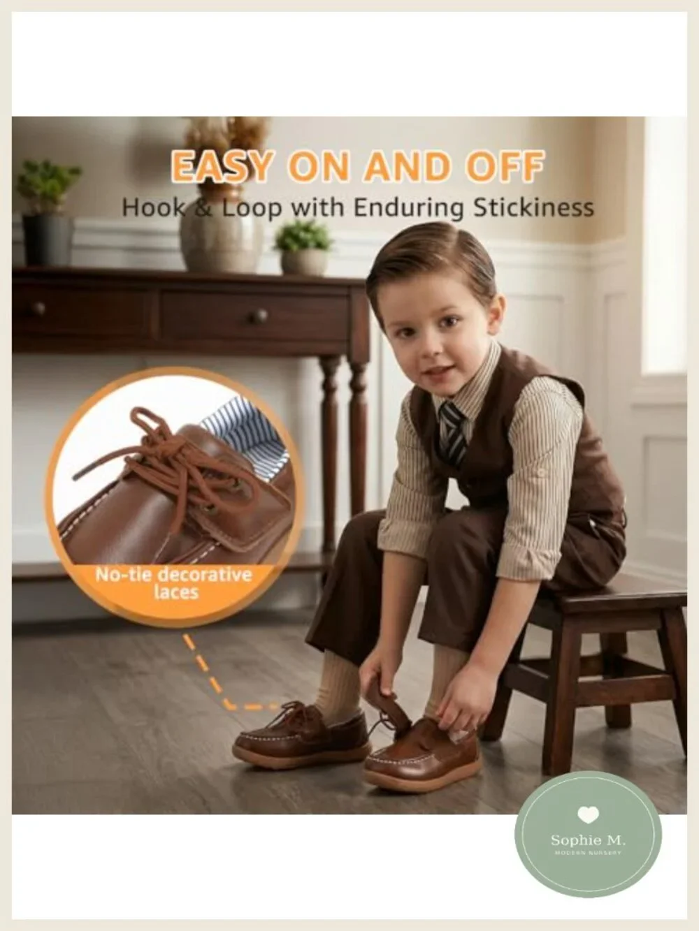 Toddler Boys Dress Oxfords Faux Leather Hook & Loop Loafers, Lightweight